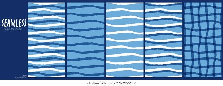 Cute line and seamless wavy pattern on white background. Summer tablecloth stripe for girly beach packaging or linen horizontal. Drawn yellow graphic in simple retro vintage style ideal.