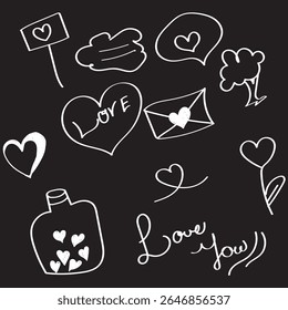 Cute line sketch star, arrow, cloud decoration element icon set. Hand drawn sketch doodle cute star, heart, flower element. Line text decoration scribble shape icon. Hand drawn Vector illustration.