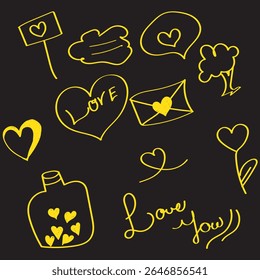 Cute line sketch star, arrow, cloud decoration element icon set. Hand drawn sketch doodle cute star, heart, flower element. Line text decoration scribble shape icon. Hand drawn Vector illustration.