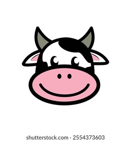 Cute line style smiling cow head design. Cute and fun children's book illustration element design with calm, cheerful and elegant colors. Illustration design element with animal theme