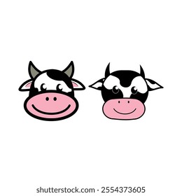 Cute line style smiling cow head design. Cute and fun children's book illustration element design with calm, cheerful and elegant colors. Illustration design element with animal theme