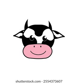 Cute line style smiling cow head design. Cute and fun children's book illustration element design with calm, cheerful and elegant colors. Illustration design element with animal theme