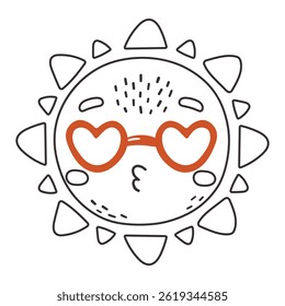 Cute line sun cartoon, Happy sun vector, Summer sunshine with eyes, Sun isolated