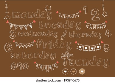 Cute Line Typography vector from monday to sunday