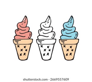 Cute line vector color ice cream hand drawing