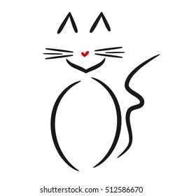 cute linear cat vector logo black white red 