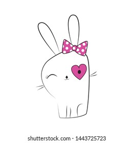 Cute linear funny bunny vector illustration isolated on white background