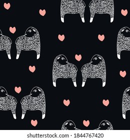 Cute linear sheep seamless pattern. Vector illustration.