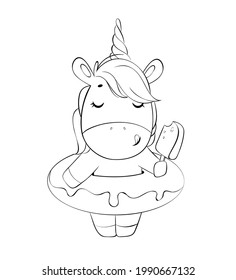 Cute linear unicorn, summer design