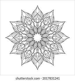 Flor lineal suave patrón indio Kaleidoscopio blanco y negro para tato