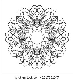 Flor lineal suave patrón indio Kaleidoscopio blanco y negro para tato