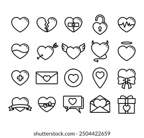 Cute lineart love heart theme icon vector