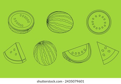 Cute lined watermelon illustration set.