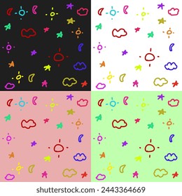 cute lines, sky, clouds, stars, sun