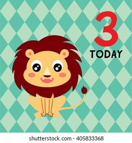 cute lion 3 years old announcement vector card