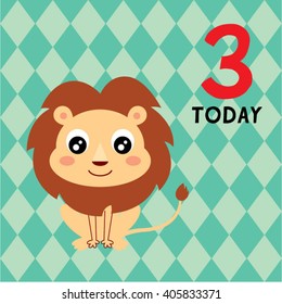 cute lion 3 years old announcement vector card