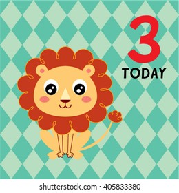 cute lion 3 years old announcement vector card
