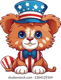 cute Lion in 4th of july