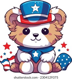 cute Lion in 4th of july