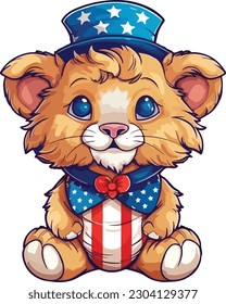 cute Lion in 4th of july