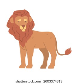 Cute Lion African Animal, Wild Predator Jungle Animal Cartoon Vector Illustration