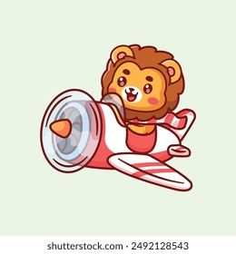 Cute Lion Aircraft Vector Icon Illustration