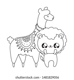 cute lion with alpaca baby animals kawaii style