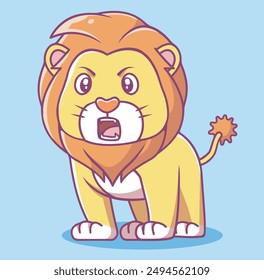 cute lion angry and roaring. Isolated nature animal cartoon mascot vector illustration