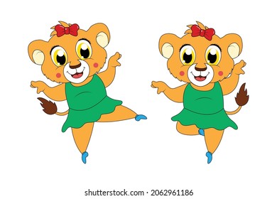 cute lion animal cartoon ballerina