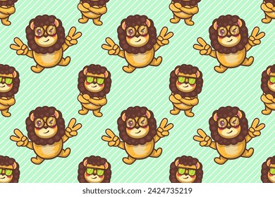 cute lion animal character seamless pattern vector illustration