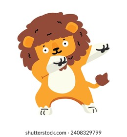 Cute lion animal dabbing cartoon