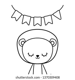 cute lion animal with garlands hanging
