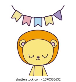 cute lion animal with garlands hanging