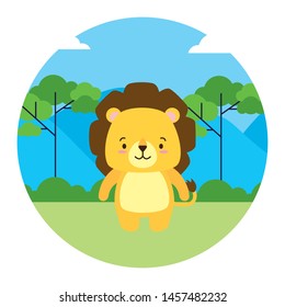 cute lion animal landscape natural vector illustration