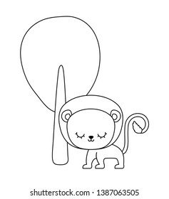 cute lion animal with tree plant