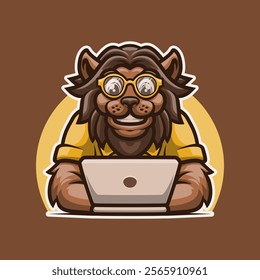 Cute Lion Animal Working Mascot Vector Illustration is perfect for your brand business