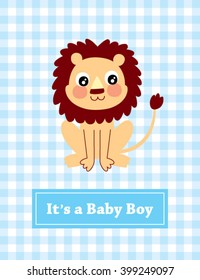 cute lion it is a baby boy announcement card