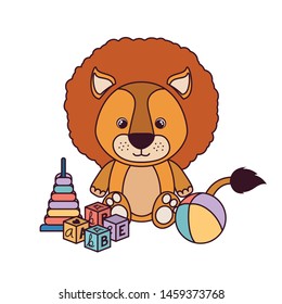cute lion for baby card on white background