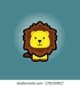 Cute lion baby, isolated vector cartoon with dark blue background. Cute wild animal characters for children's book illustrations,