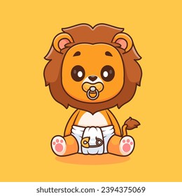 Cute Lion Baby Wearing pacifier And Diaper Cartoon Vector
Icon Illustration. Animal Nature Icon Concept Isolated
Premium Vector. Flat Cartoon Style