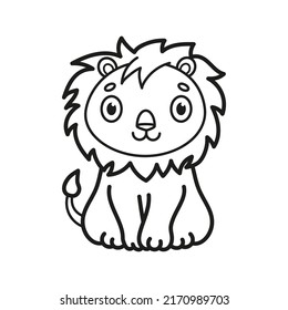 Cute lion baby.Coloring. Black and white vector illustration.