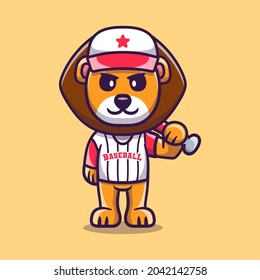 cute lion with baseball bat, suitable for baseball t-shirt design about cute animals