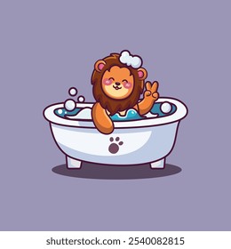 Cute lion bathing Shower In Bathtub 