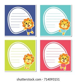 Cute lion boys on colorful frame vector cartoon illustration for kid memo paper design, planner paper and stationery paper