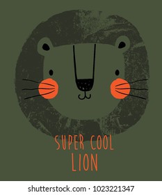 cute lion brush effected illustration as vector