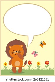 Cute lion with bubble speech, box for your text.
