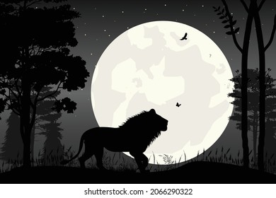 cute lion and butterfly silhouette