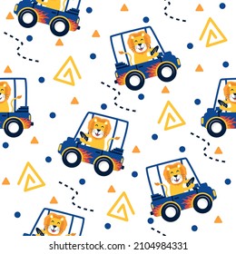 Cute lion in car illustration pattern design