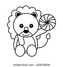 cute lion with caramel sweet candies