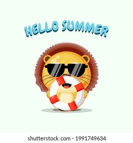 Cute lion carrying a float with summer greetings